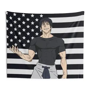 Toji Black USA America Flag Tapestry - Anime Funny Room Merch - Backdrop Tapestry Jujutsu Kaisen Aesthetic - Gift for Toji Wifu Decor Starry Decoration Linen
