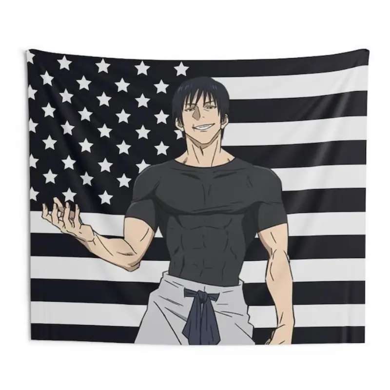 Toji Black USA Flag Cotton Tapestry - Jujutsu Kaisen Anime Funny Room Backdrop - Starry Aesthetic Decor Gift for Toji Fans