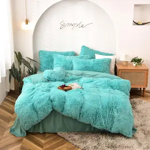 Morromorn 5 PCS Shaggy Duvet Cover Bedding Set - Long Faux Fur Luxury Ultra Soft (Aqua, Full/Queen)