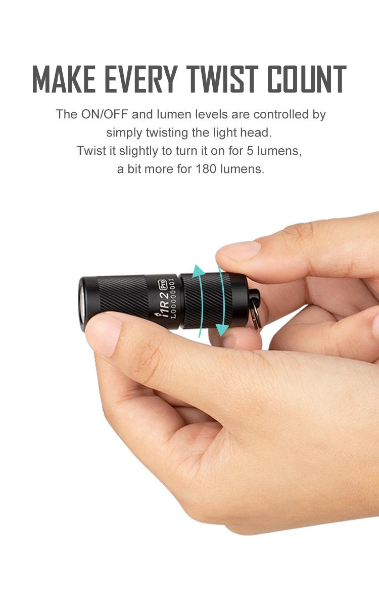 OLIGHT I1R 2 Pro Eos 180 Lumens EDC Rechargeable Keychain Flashlight with Type-C USB Cable