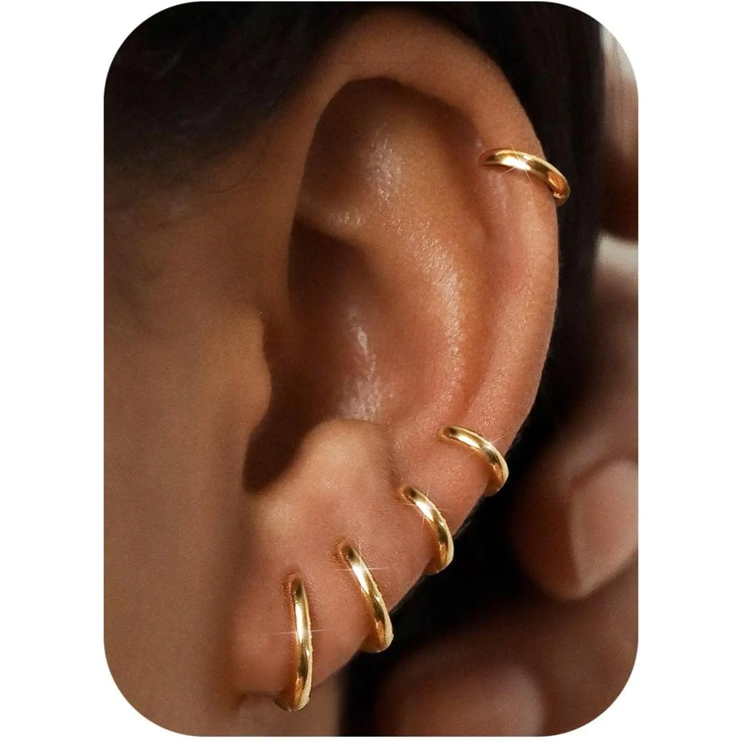 CASSIECA 5Pairs Small Sterling Silver Hoop Earrings Set for Women Lightweight Tiny Huggie Hoops Silver Mini Cartilage Earrings Pack Hypoallergenic Ear Piercing, Earring Stacking Set, Mini Hoop Summervibes