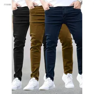 Men's slim fit elastic jeans, solid color, regular length, suitable for all seasons, classic appearance, medium stretch fabric, tailored fit, men's fashionable jeans