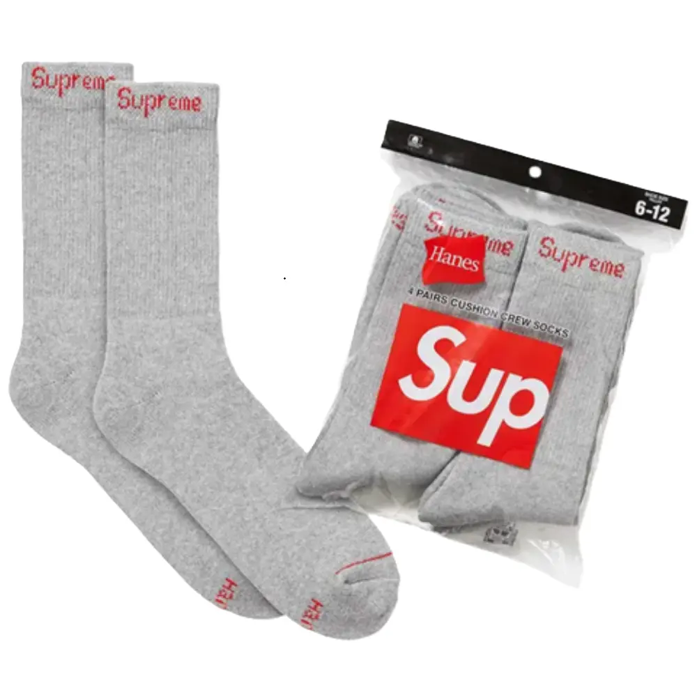 Men's Supreme x Hanes Crew Socks 4 Pack Heather Grey