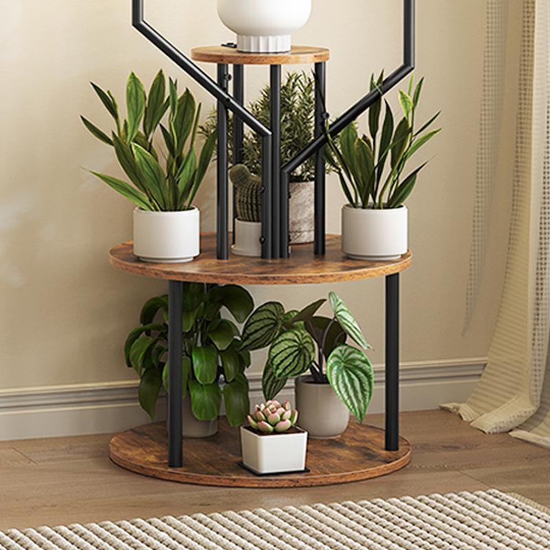 HOOBRO 8-Tier Plant Stand with Grow Lights, 3-Head Full-Spectrum Lights for Indoor Plants, Multi-Tiered Circular Storage Shelf for Corner Display, for Living Room, Balcony, Study, Office, Rustic Brown and Black
