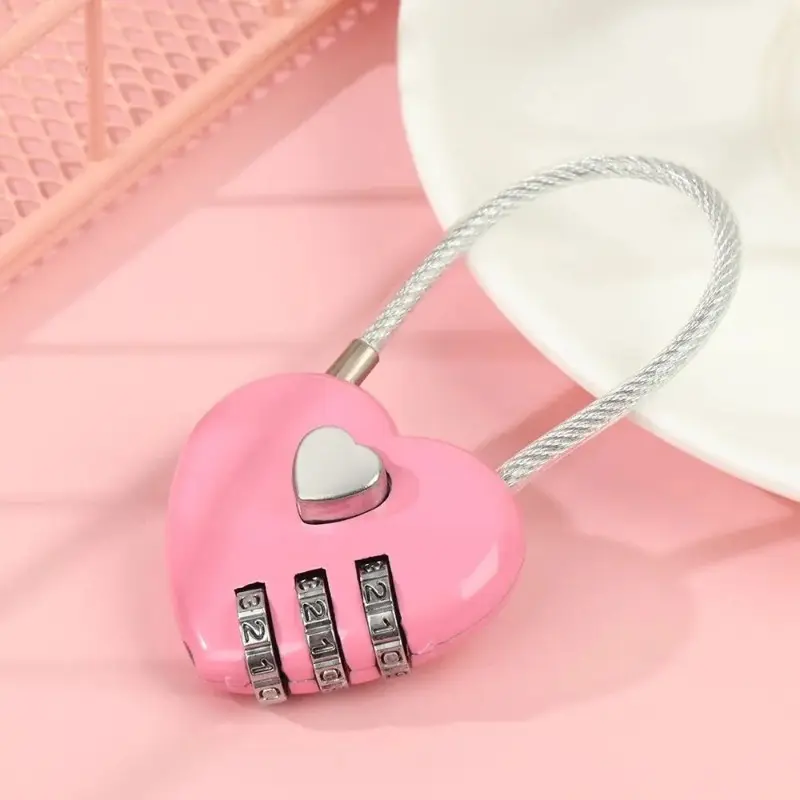 2pcs Compact Heart-Shaped Metal Anti Theft Padlock - Digit Combination, Security, Secure Lock, No Assembly Required, Battery-Free - Ideal for Suitcases, Storage Cabinets, Backpacks & Jewelry Boxes, Portable Travel Accessory, Luggage Locks
