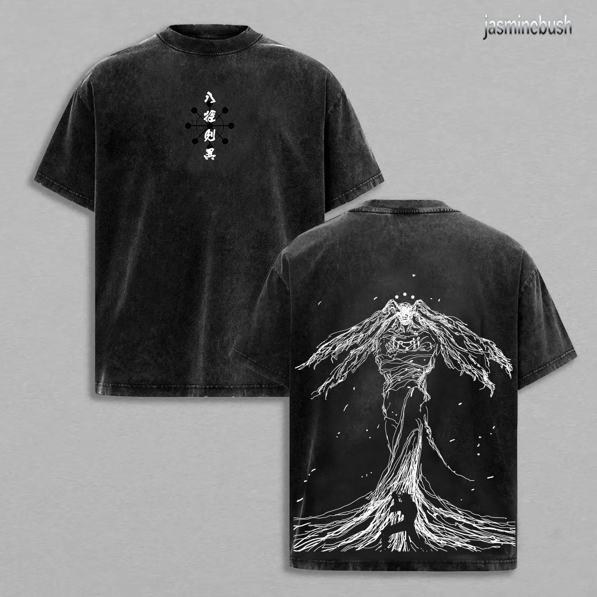 Retro Heavy Limited 90s Demon Shinigami Mahoraga Jujutsu Kaisen Anime Vintage Washed Tee Unisex Oversize Anime Manga Washed Heavyweight Cotton T-shirt, Gift For Anime Fan