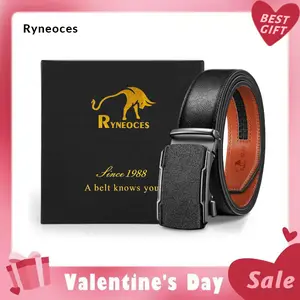 RYNEOCES Men's Leather Ratchet Belt – Automatic Adjustable Buckle, Casual & Dress Belt, Perfect Gift Valentine's Day Gift