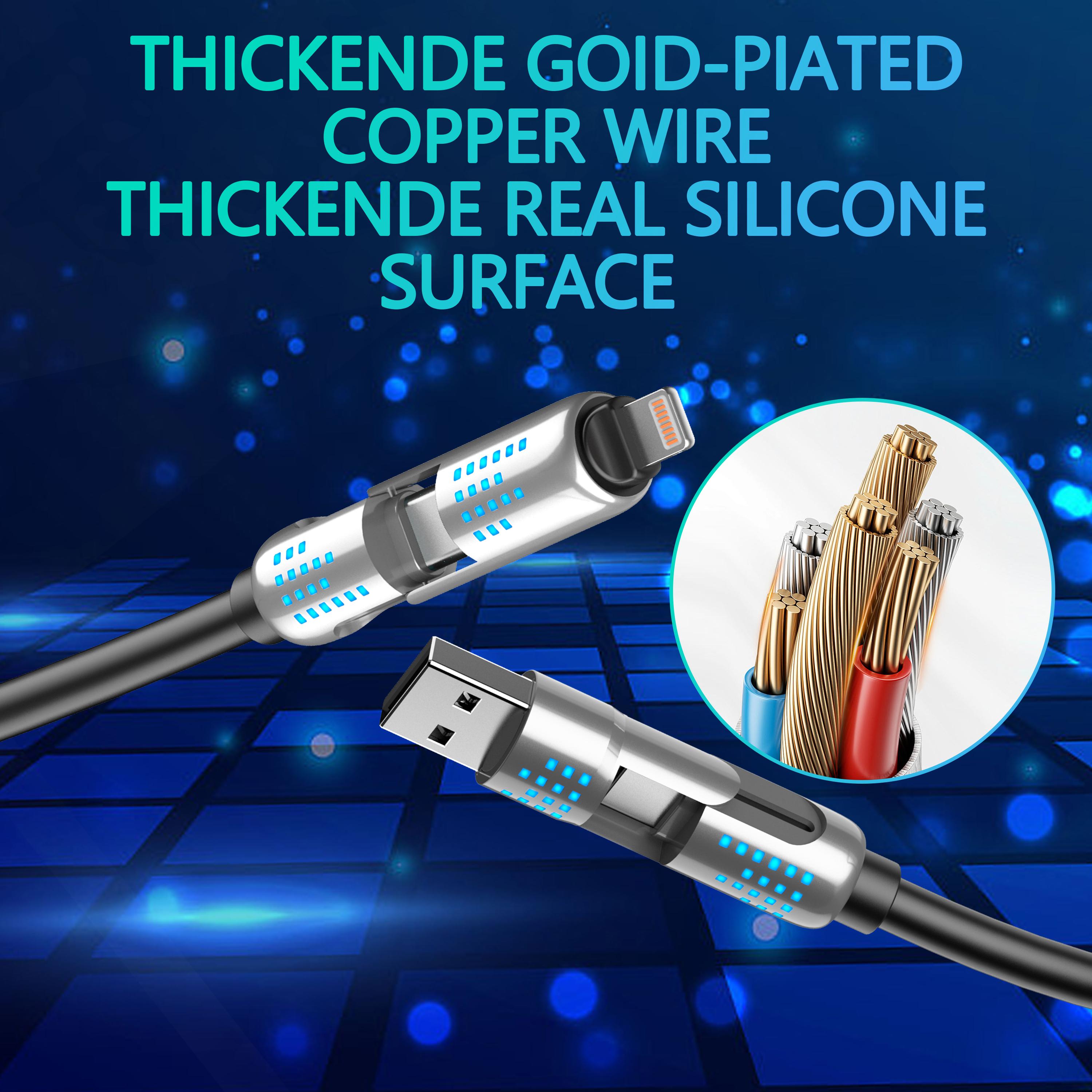 240W 4-in-1 USB-C Fast Charging Cable, USB-C & Lightning & USB-A Combo, PD 5A Power Delivery, Universal Charging & Data Sync Cable for Phones, Tablets, Laptops