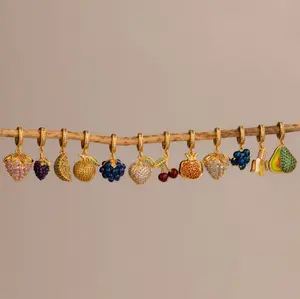 Birthstone Fruit Charm by - 18K Gold Plated Pave Gemstone Charms for Necklace & Bracelets - Cute  - Gift for Daughter metal thrifted vintage ultra magnetic field therapy  money attraction bracelet fashionable hip-hop jewelry cross woman