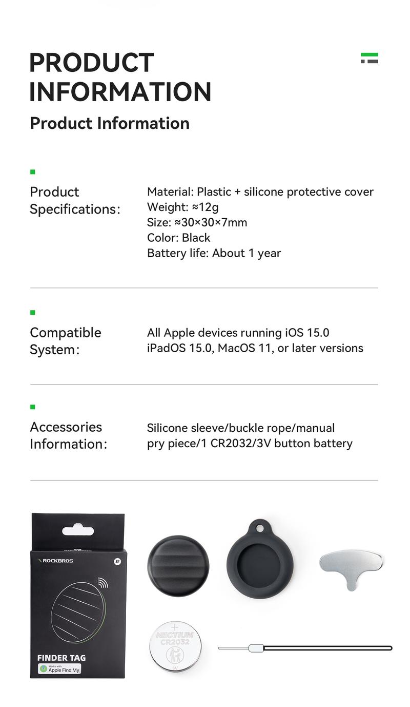 ROCKBROS Anti-lost Tag Smart Bluetooth Item Compatible with Apple Offcial Chip (for iOS Only), Anti-lost Locator for Bike Key Wallet Luggage Passport with Alarm& Left-Behind Remind Slim Bluetooth Tracker