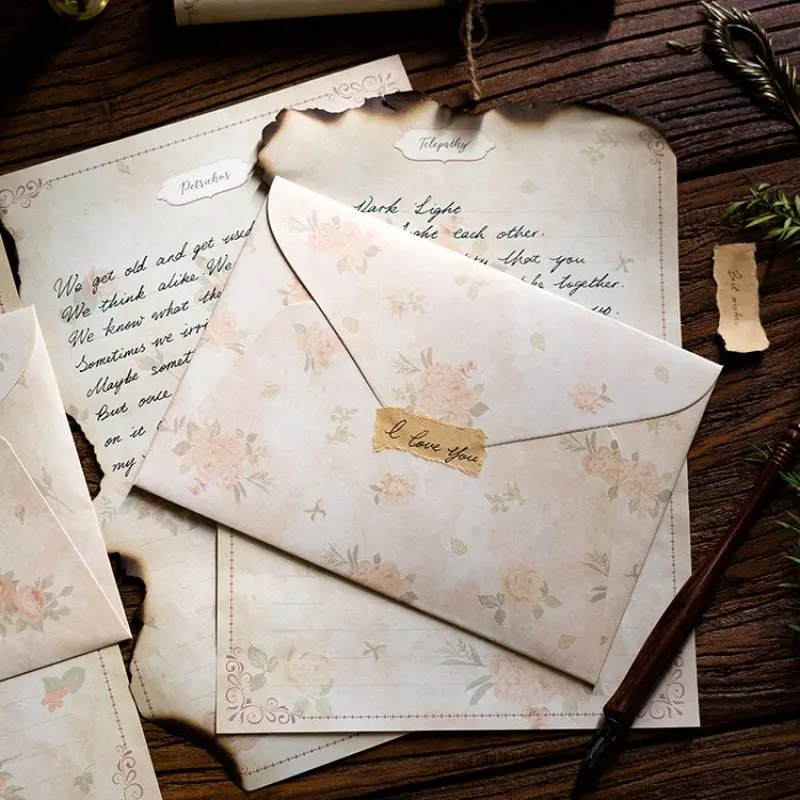 Romantic Love Letter Kit Antique Vintage Stationery for Her with Envelopes hemp rope，1 set of 5 types，Gift Ready, Unique gifts for family and friends, perfect for loved ones，Artistic retro style, Vintage Letter Papers