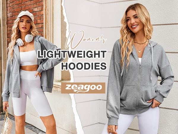 ZEAGOO comfyclothing Women's Lightweight Hoodies Full Zip Up Oversized Sweatshirts with Pockets Long Sleeve Thin Casual Hooded Jackets Basic collar chic coats Ribbed Skirts ZEAGOO comfyclothing Women's Lightweight Hoodies Full Zip Up Oversized Sweatshirts with Pockets Long Sleeve Thin Casual Hooded Jackets Basic collar chic coats Ribbed Skirts
