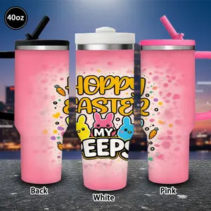 1 pc 40 oz colorful Easter bunny design tumbler, “Happy Easter My Peeps” playful typography cup with lid and straw, winter insulated travel mug, gift for women and men, ideal for Valentine’s Day, Easter, and birthday gifts, suitable for iced or hot coffee