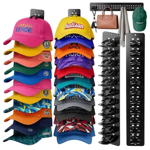 2 Pack Hat Organizer Detachable DIY Hat Rack Wall-Mounted Baseball Cap Rack, Hat Holder for Wall with Strong Adhesive and Nail Holds 22 Hats for Closet Door & Bedroom Easy Access Display Hanger, Hat Storage for Men Black or White Hat Hooks for Wall