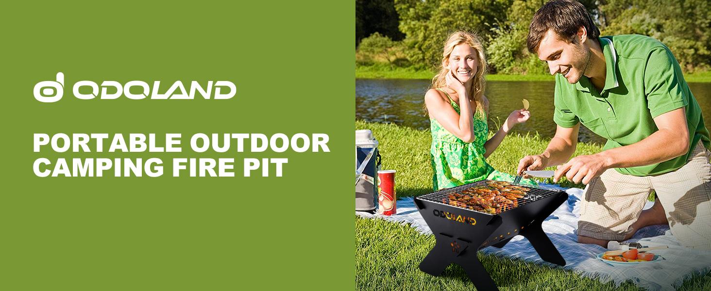 Odoland Camping Campfire Grill, Portable Folding Charcoal Grills, Backpacking BBQ Grill, Heavy Duty Firepit Grill with Carry Bag for Outdoor Cooking, Bonfire, Patio, Backyard