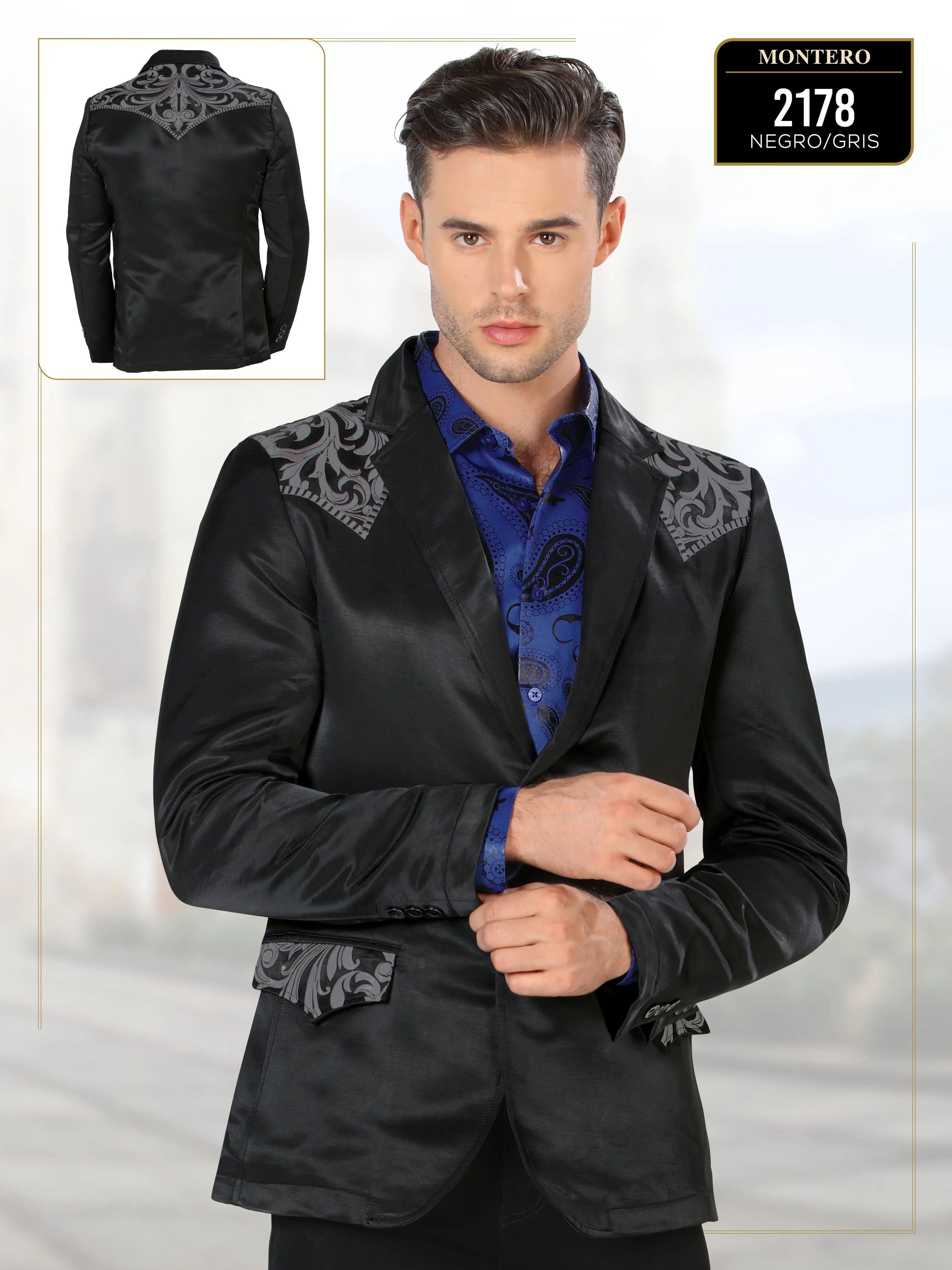 Saco Montero MT2178 for All Occasions Brown with Gold Embroidery Stylish Men's Jacket