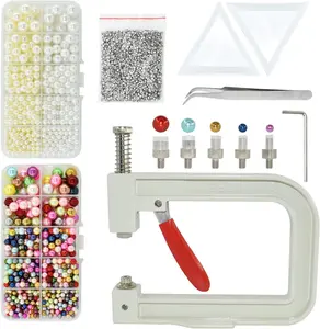 5400pcs Pearl Beads Hand Press Pearl Setting Tool Set, Beads Rivet Fixing Machine, DIY Handmade Pearl Setting Machine with Beads Nails Screw Heads Tweezers Wrench Trays for DIY Crafts Accessories
