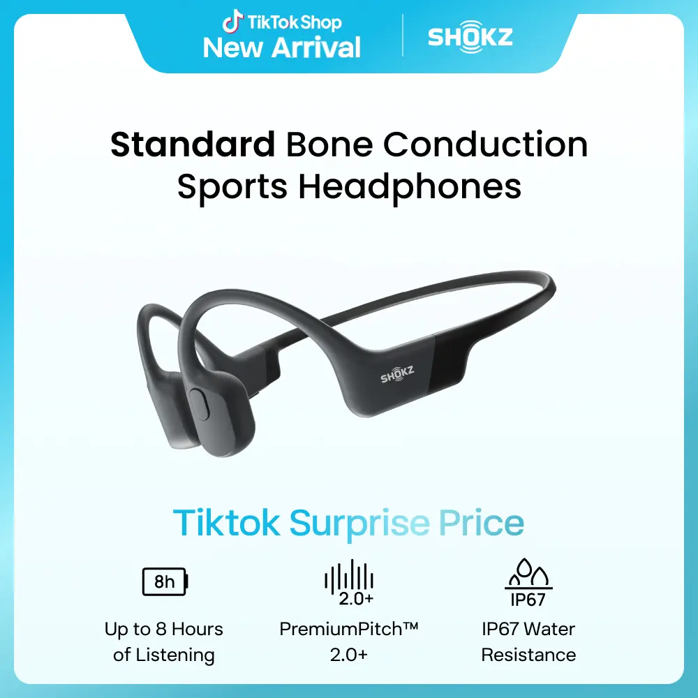 SHOKZ OpenRun Open-Ear Bluetooth Bone Conduction Sport Headphones - Electronic Audio Device, Waterproof Wireless Headphones with Built-in Mic for Workouts, Running, Sweat Resistance, Running Wireless Headset