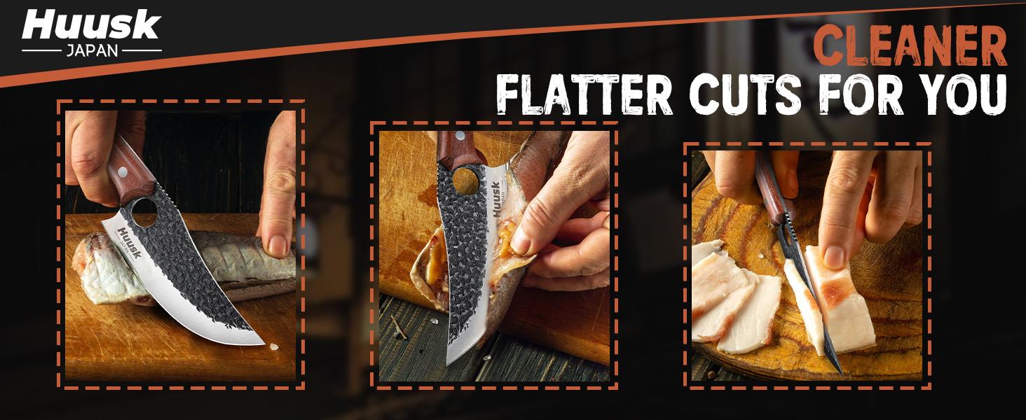 【February Faves】Huusk Hand Forged Viking Kitchen Knife – Japanese High Carbon Steel Full Tang Boning & Slicing Knife with Ergonomic Wooden Handle, Small Chef Knife for Meat, Trimming, BBQ & Outdoor Cooking Holiday Xmas Gift for Men