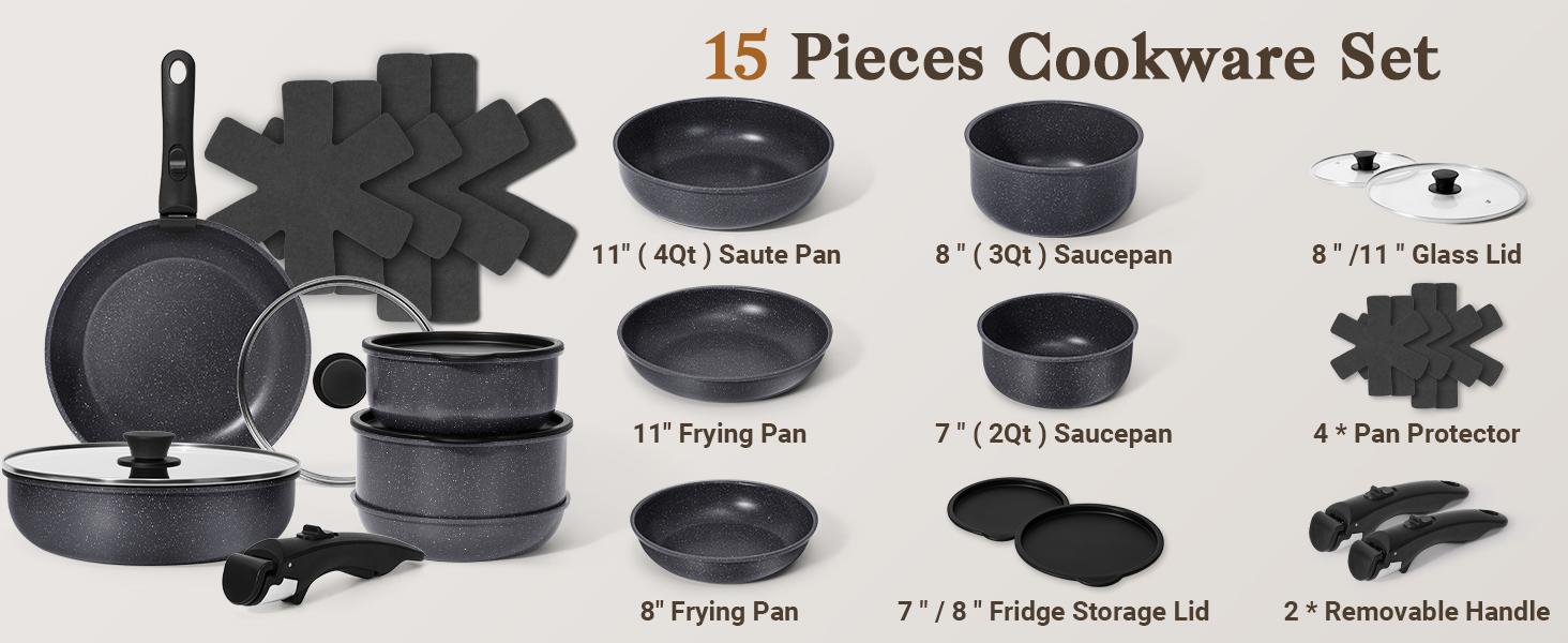 SODAY 12 Pcs Pots and Pans Set Non Stick, Kitchen Cookware Sets White Granite Nonstick Cooking Set with Frying Pans, Saucepans,Nonstick Pots with Glass Lid (NO PFOS, PFOA),Kitchenware,stock up on specials,Valentines Day gifts, gifts