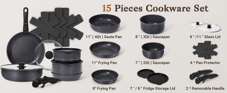 SODAY 12 Pcs Pots and Pans Set Non Stick, Kitchen Cookware Sets White Granite Nonstick Cooking Set with Frying Pans, Saucepans,Nonstick Pots with Glass Lid (NO PFOS, PFOA),Kitchenware,stock up on specials,Valentines Day gifts, gifts