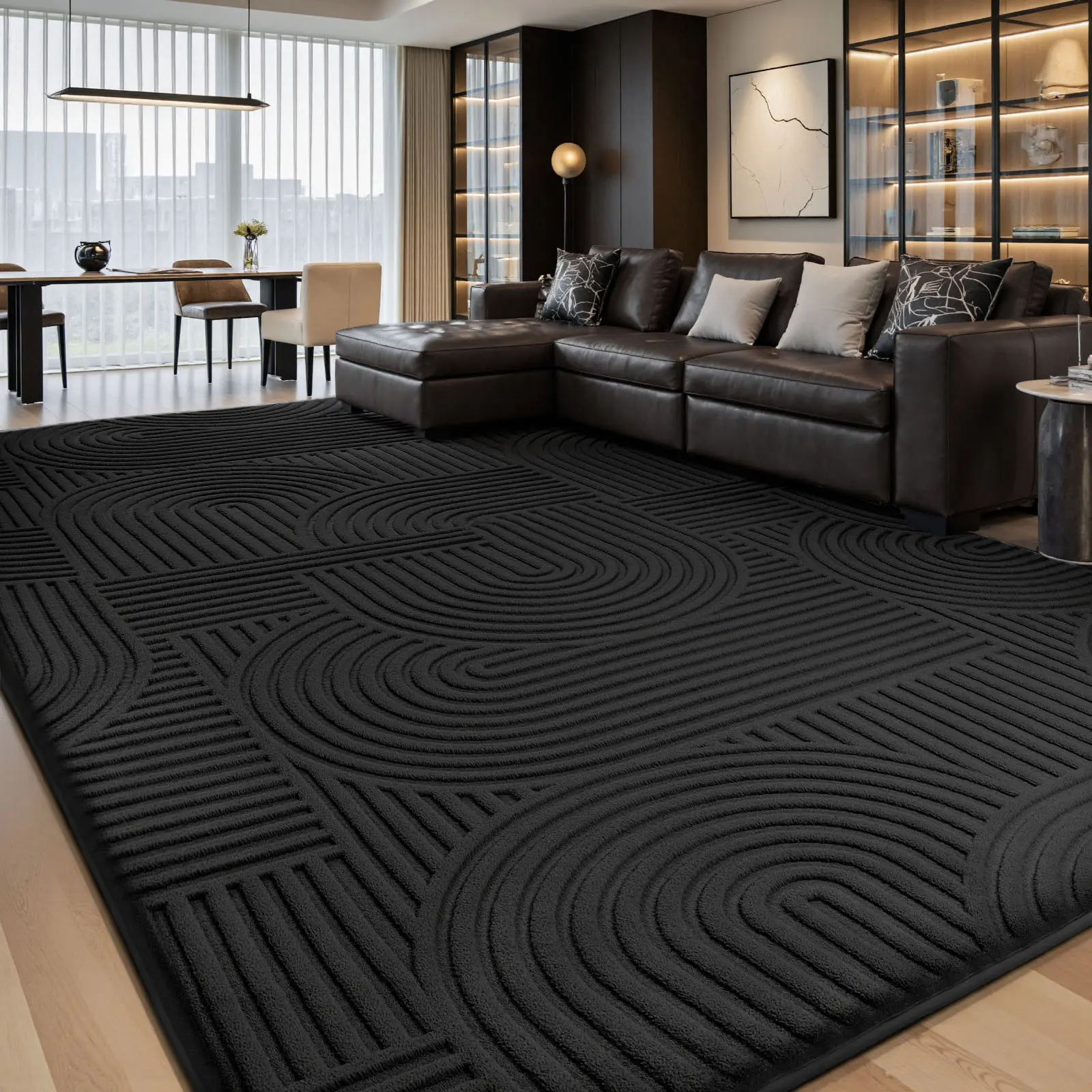 FAMVAL Modern Linear Jacquard Geometric Area Rug - Premium Anti-Slip Washable Big Size Home Decorative Contemporary Rugs for Living Room Bedroom, Anti Slip Rugs, Home Decorative Rug