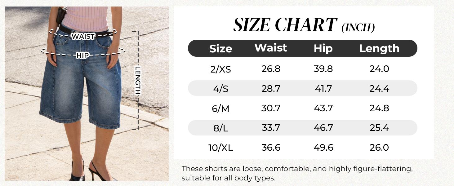 EMMIOL Jorts for Women Baggy Jeans Shorts Y2K Wide Leg Denim Shorts Grunge Streetwear