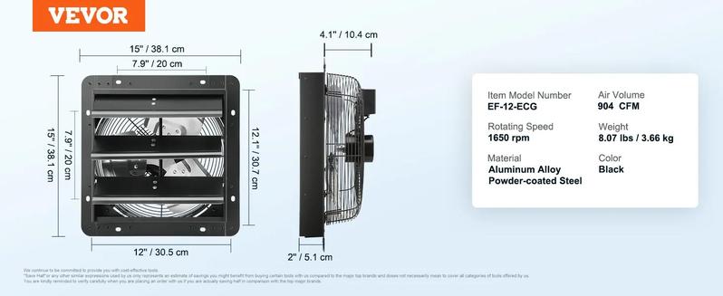 VEVOR Shutter Exhaust Fan, 16'' with Temperature Humidity Controller, EC-motor, 2650 CFM, 10-Speed Adjustable Wall Mount Attic Fan, Ventilation and Cooling for Greenhouses, Garages, Sheds, ETL Listed  With or without a controller