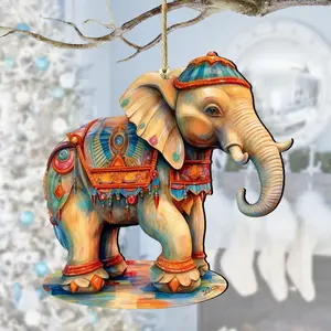 Designocracy 8100192-3 5 x 5.5 x 0.25 in. Carousel Elephant Wooden Christmas Decor Ornaments
