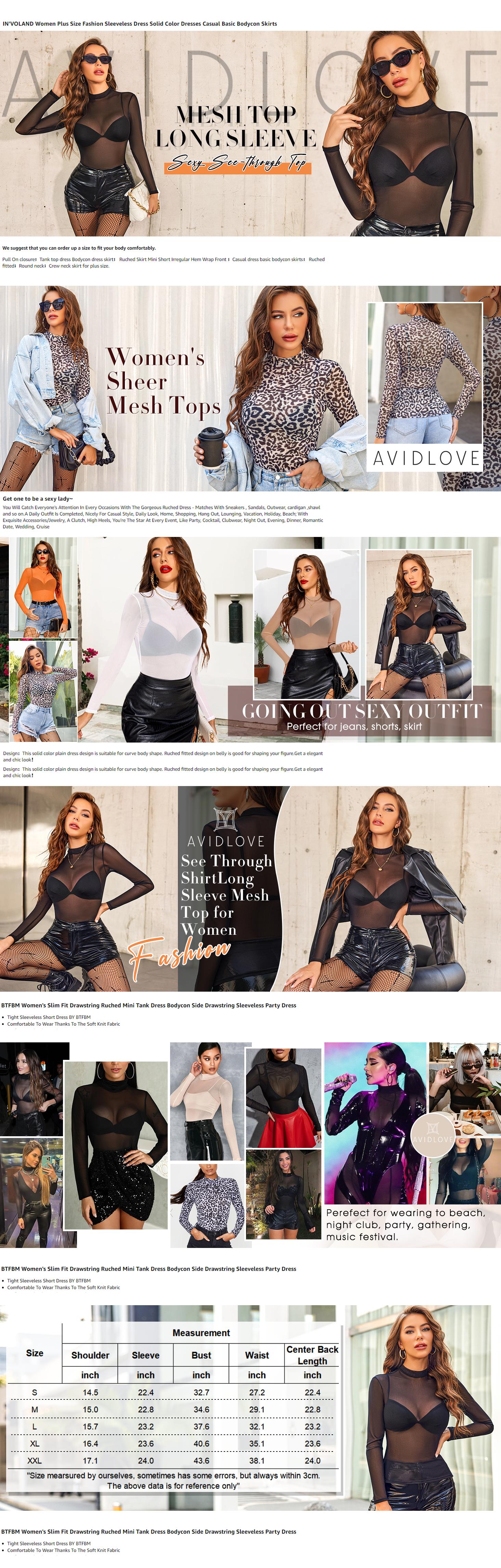 Avidlove Mesh Top Mesh Top for Women Long Sleeve Mock Neck S-XXL