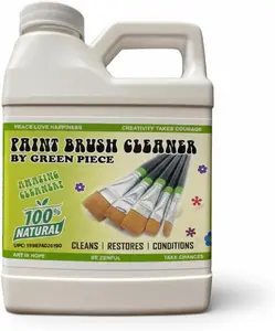 Green Piece® Paint Brush Cleaner & Restorer – 100% Natural, Non-Toxic Formula – Made in USA – Cleans Wet or Dry Paint – Safe for Hands – Works on Acrylic, Latex, Oil & Shellac – 18 Oz