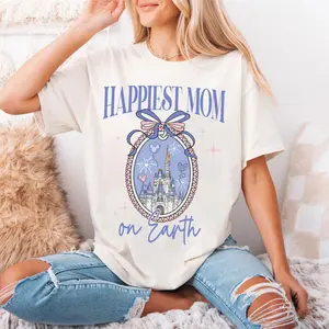 Youth and Adult Magic Kingdom Castle Coquette Bow T-shirt, Happiest Mom On Earth Shirt, Magic Kingdom Mama Tee, Mother's Day Gift For Mom, Magic Kingdomland Family Trip Outfit RW