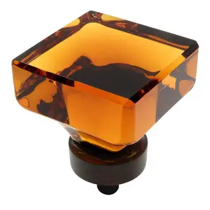 Cosmas 6377ORB-A Oil Rubbed Bronze & Amber Glass Square Cabinet Knob