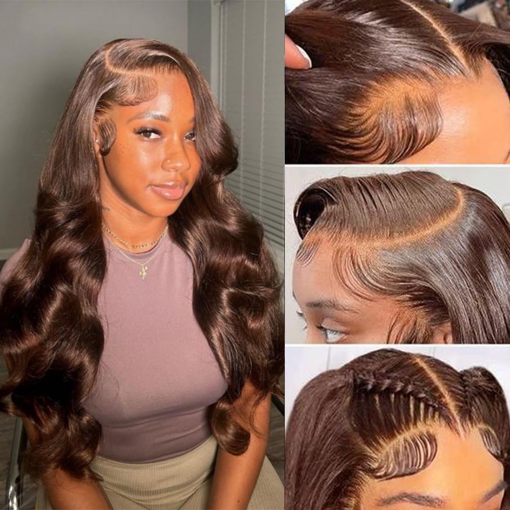 Bling Hair 13x6 Transparent Lace Frontal Real Hair Wigs #4 Chocolate Brown Brazilian Body Wave Human Hair Wigs Transparent Lace Wigs For Women