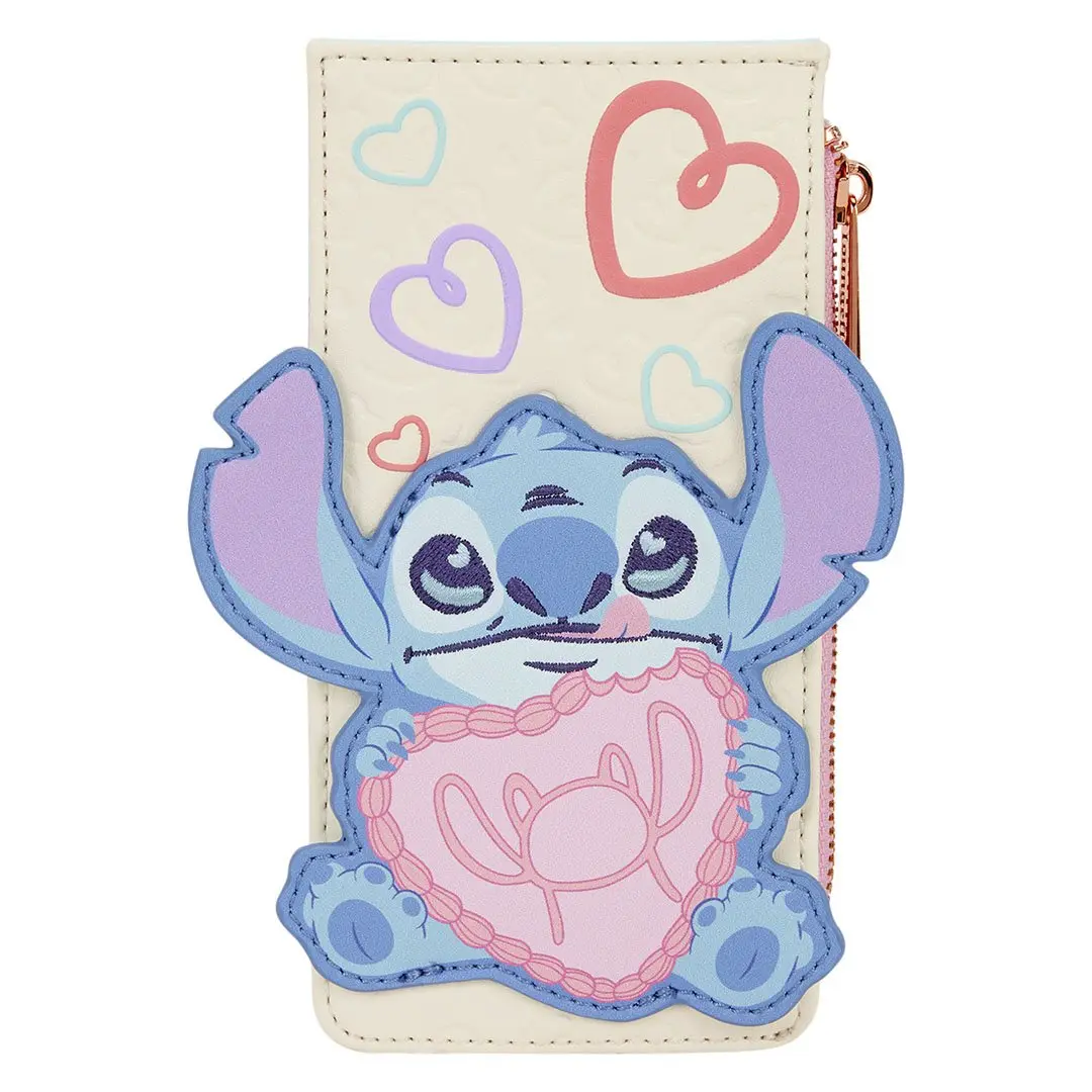 Loungefly Disney Stitch & Angel Be Mine Large Faux Leather Ladies Wallet with Applique and Debossed Heart Details