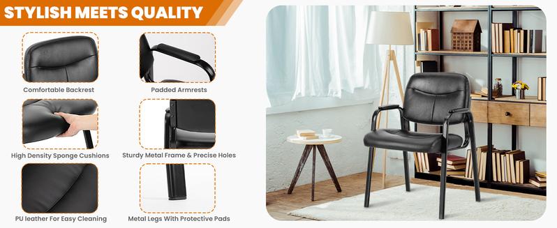 Waiting Room Chair Reception Chair Office Guest Chair, Conference Room Chair Lobby Chair with Padded Arms, Desk Chair No Wheels Leather Office Chair