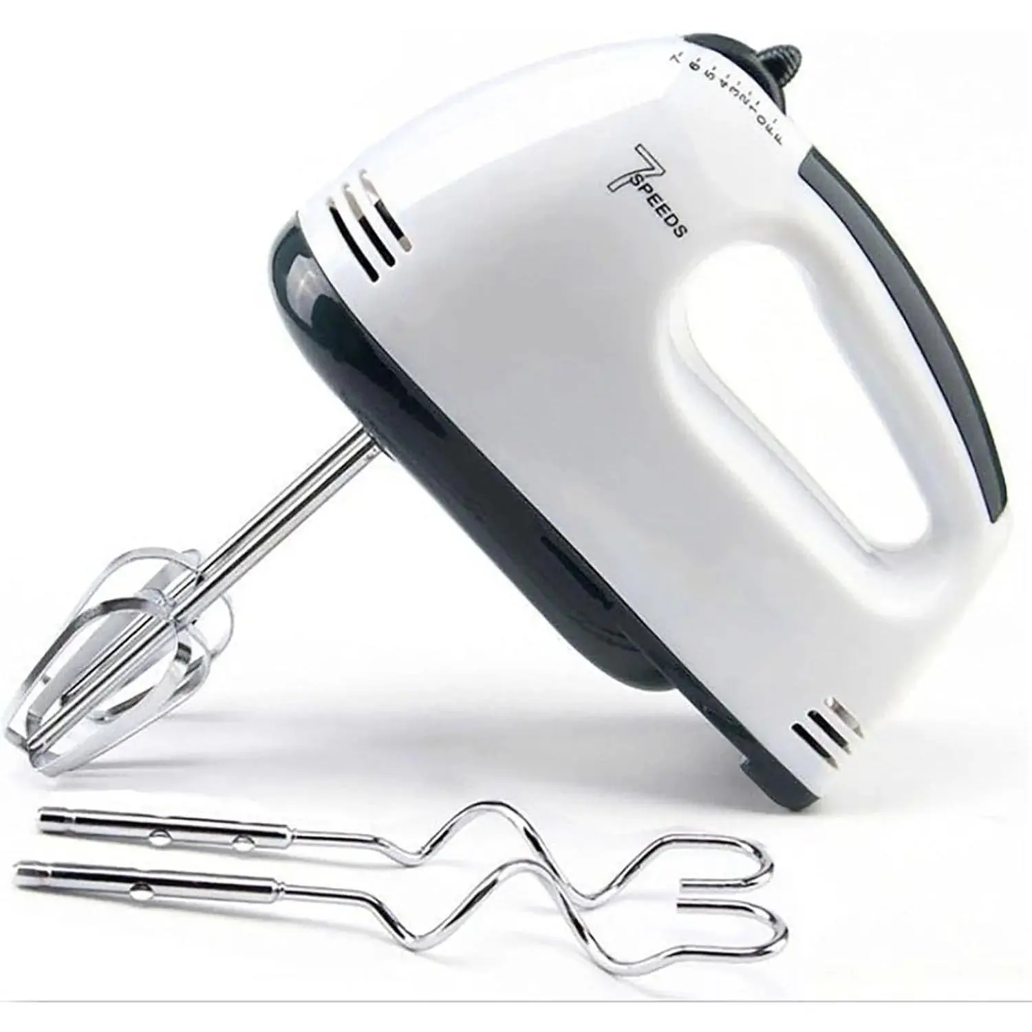 Handheld Whisk Kitchen Mixer - 7 Speed Control, 150W Powerful Unique Kitchen Supplies Tool, Adjustable Stainless Steel Dishwasher Whisks, Snap Storage Case, Compact Lightweight White Portable, Bowl-Rest Stability, Bowl Stays Put for Home Baking, Handheld