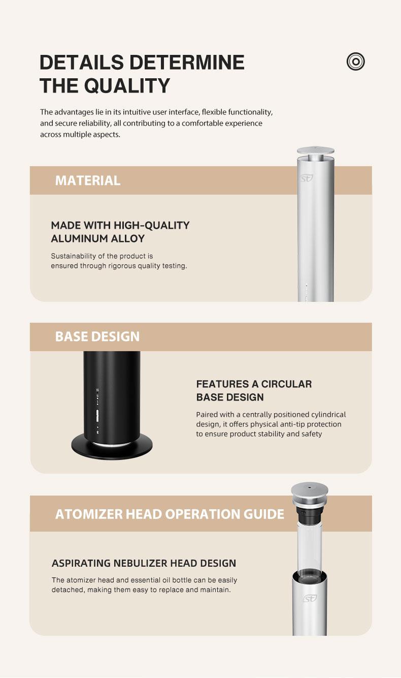 Intelligent Column Aroma Diffuser with Automatic Fragrance Sprayer for Home Bedroom Fresh Air Deodorizing Diffusing Includes 3 Essential Oil Bottles A