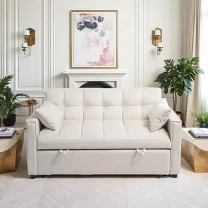 Sleeper Sofa Bed, 3-in-1 Velvet Pull Out Couch with Armrests, Storage Pockets and 2 Pillows, Adjustable Backrest, Sofa Bed Couch for Living Room, Bedroom Variable bed