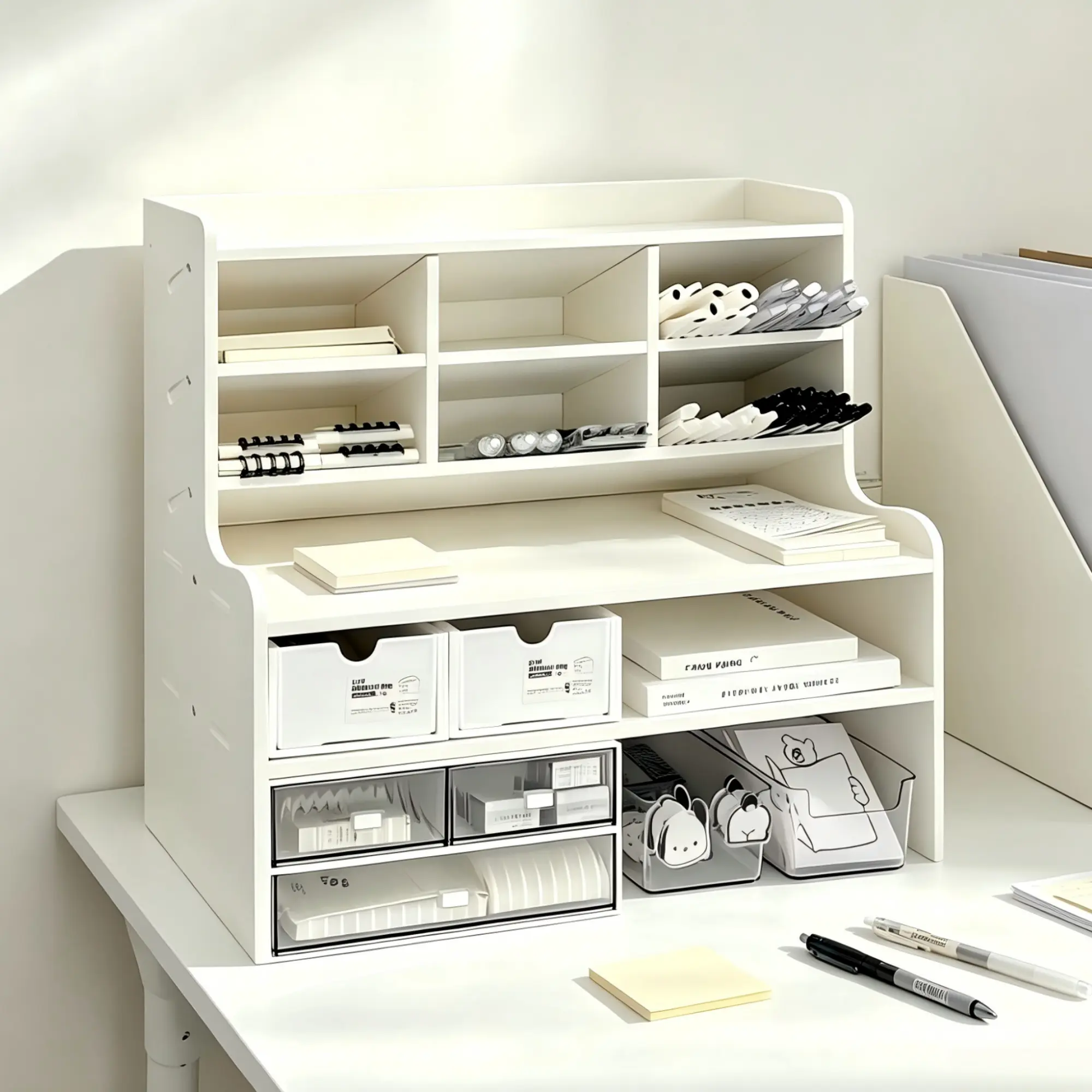 Multi-Layer Desk Organizer with Clear Drawers, Desktop Storage Rack for Office Supplies, Stationery, Files, Makeup and Small Accessories, Perfect for Home Office, School Dorm and Workspace