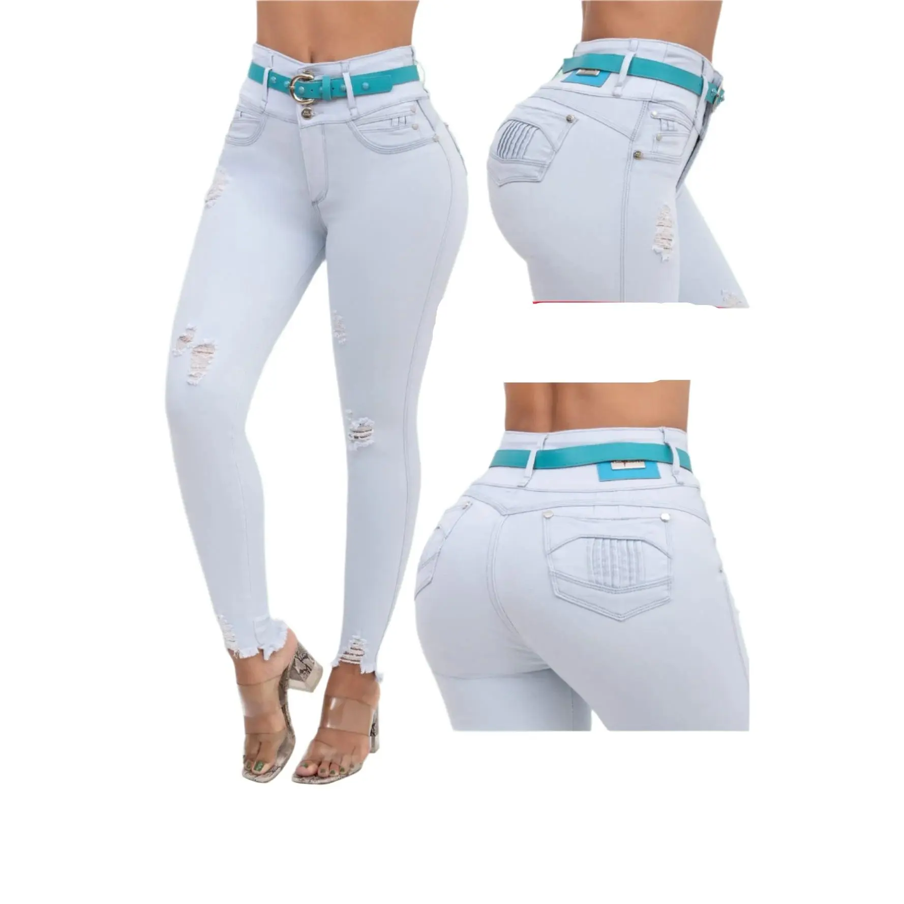 6715 Colombian High waits butt lifter Jean's Colombianos Cintura Alta Levanta Cola Womenswear Belts