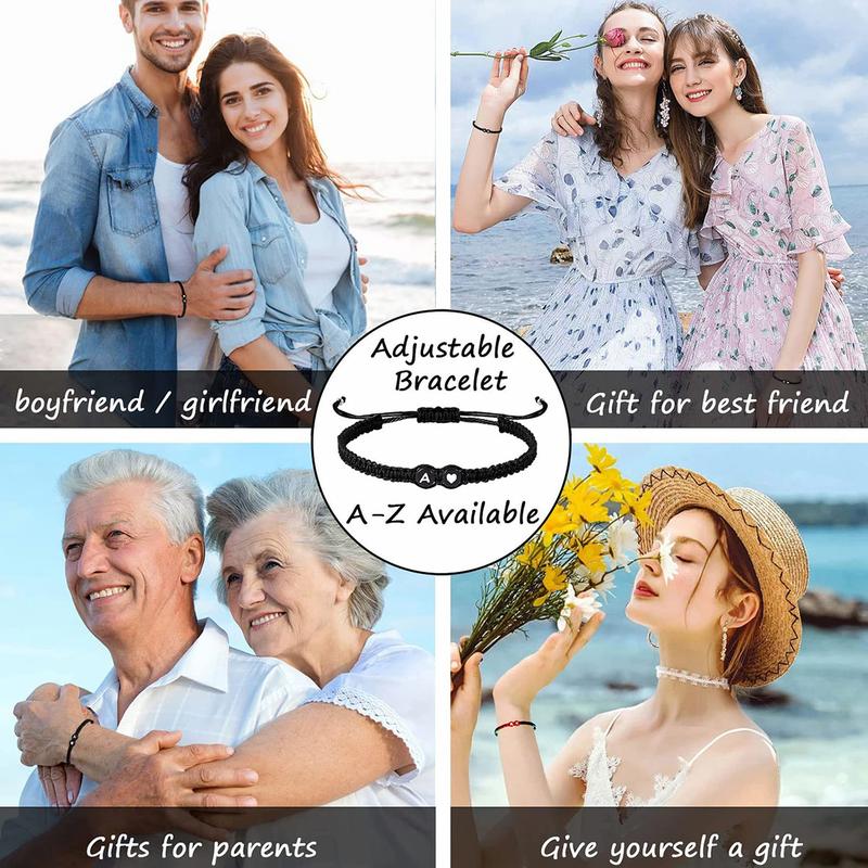 Initial Heart Bracelet - 26 Alphabet Braided Adjustable Bracelet for Women, Men, Teen Girls and Boys Jewelry Love