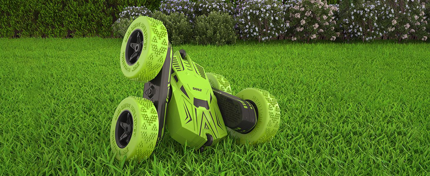 SGILE RC Stunt Car Toy - 4WD Remote Control Car for Kids Ages 6-12, 2 Sided 360° Rotating, USB Charging Cable Included, Not Applicable