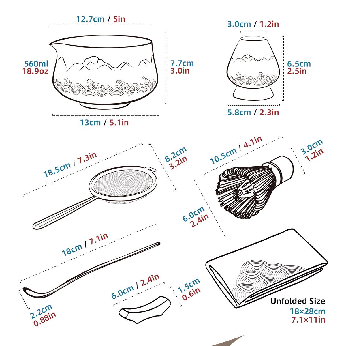 TEANAGOO Christmas Blue Matcha Set 7-Piece Matcha Kit with Gradient Ceramic Bowl Bamboo Whisk Scoop & Sifter Cozy Holiday Gift for Tea Lovers