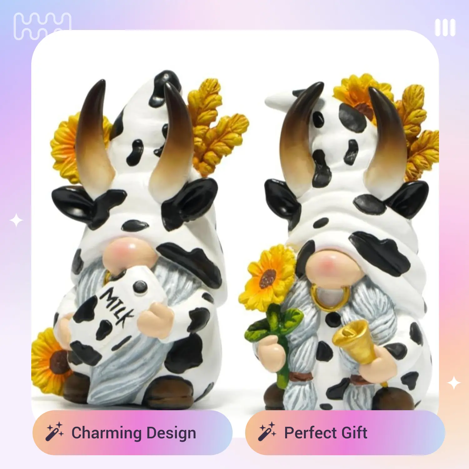 2026 HODAO Summer Resin Cow Print Gnomes Decor Set, Rustic Farmhouse Western Summer Ornaments, Cute Cow‑Pattern Figurine Statues, Ideal Summer Gift for Kids for Thriving Growth & Well‑Being