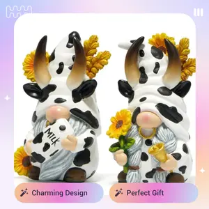 Hodao Adorable Cow Print Gnomes Decor Set - Cute Farmhouse Ornaments Perfect as Gift - Wishing Kids Thriving Growth & Good Health Western Figurine Statues
