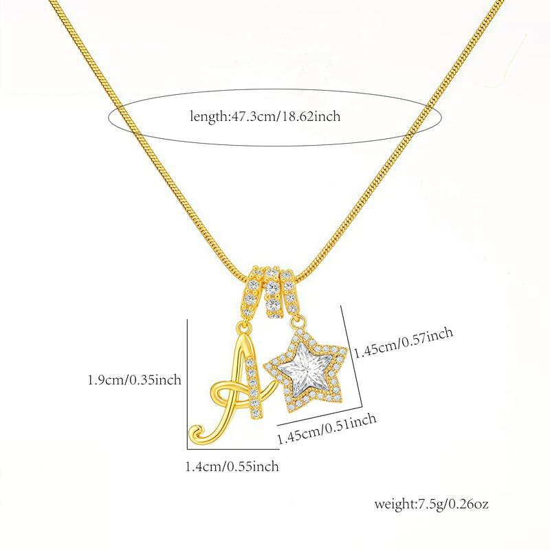 GANIA delicate 26-letter gold pendant with star decorations, an elegant lady's necklace, the ideal choice for Valentine's Day gifts GANIA delicate 26-letter gold pendant with star decorations, an elegant lady's necklace, the ideal choice for Valentine's Day gifts