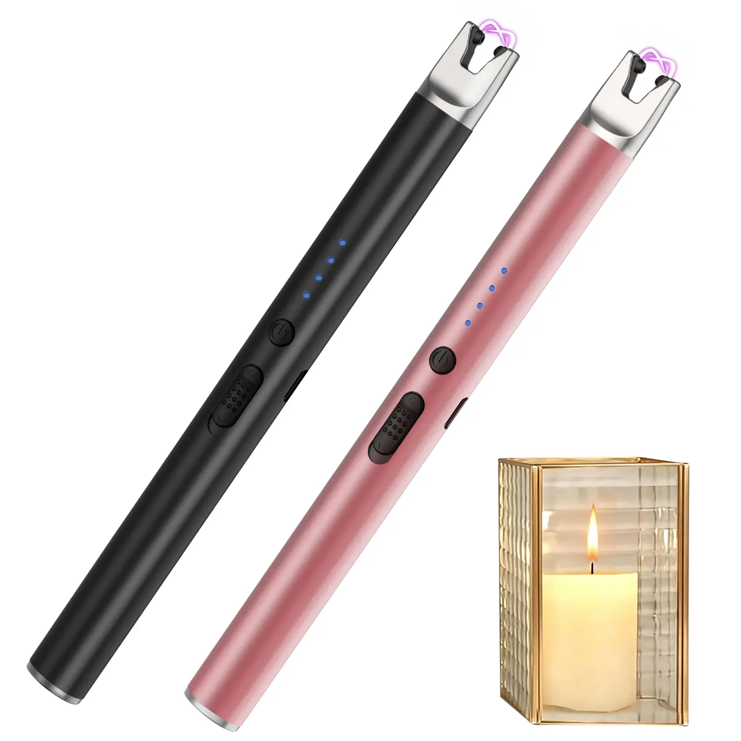 Windproof Electric Candle Lighter, USB Rechargeable Plasma Arc Lighter with Safety Lock  Single Unit Black/Rose Gold Perfect for Valentine's Day, Mother's Day & Christmas Gifts