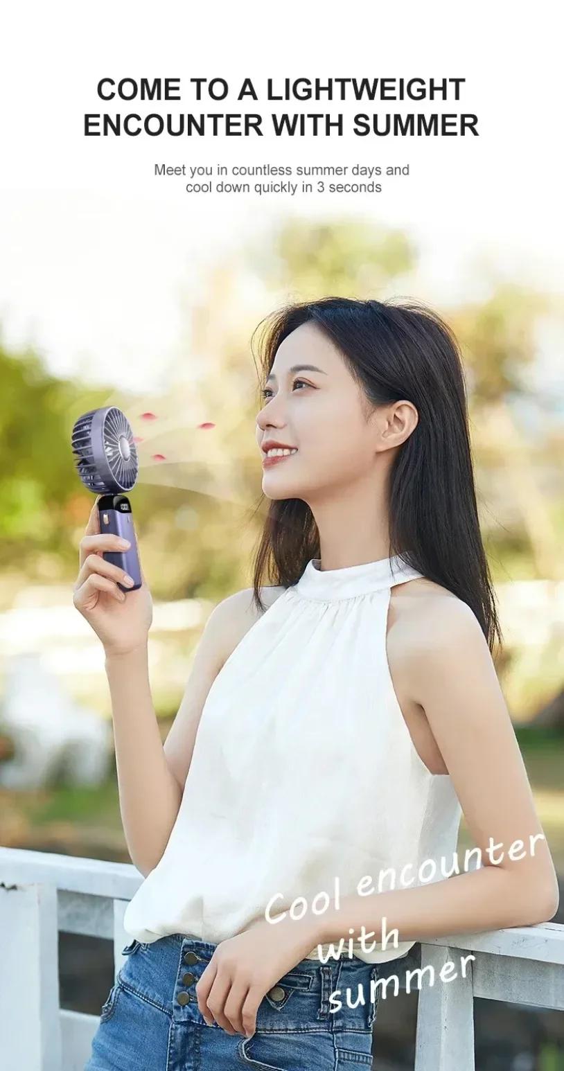 Portable handheld turbine fan, 5 wind speeds, powered by a 4000mAh battery, 3-in-1 rechargeable handheld fan, suitable for outdoor activities, travel, work, and summer use. Selected products