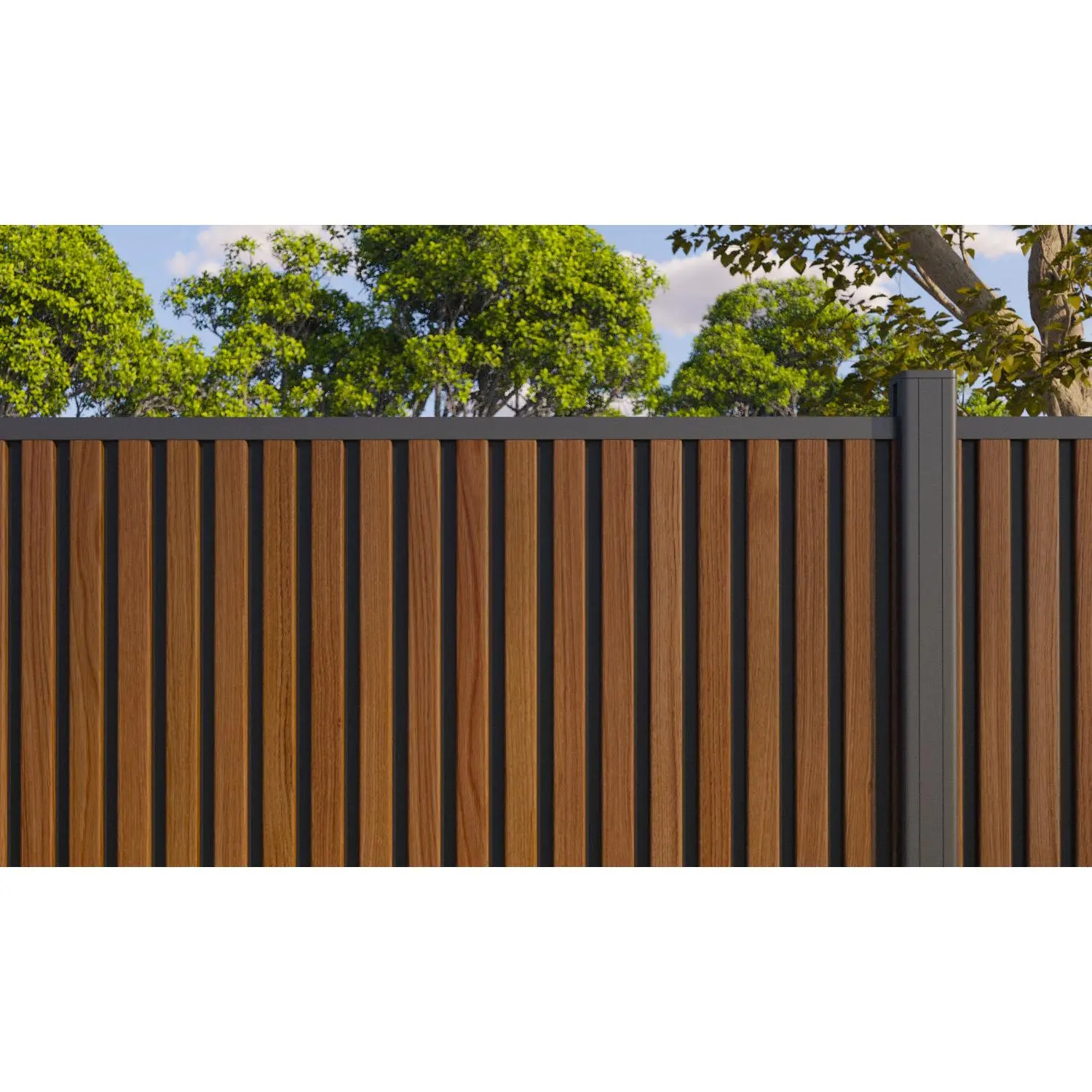 Premium Teak Black Gap Heavy-Duty Slat Composite Fence Panels, for Privacy & Construction Home Improvement Building Supplies